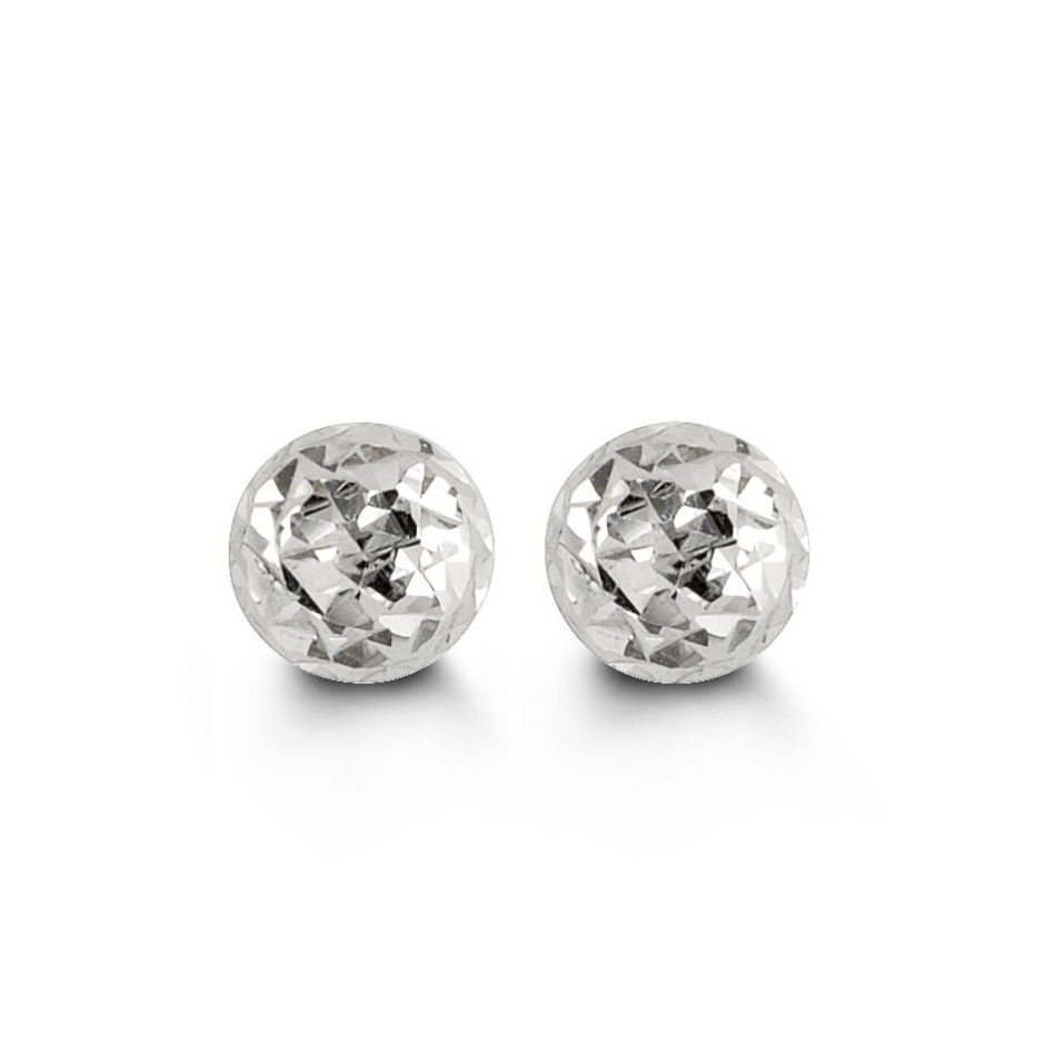 diamond cut ball stud earrings 5mm 10k white gold ball studs