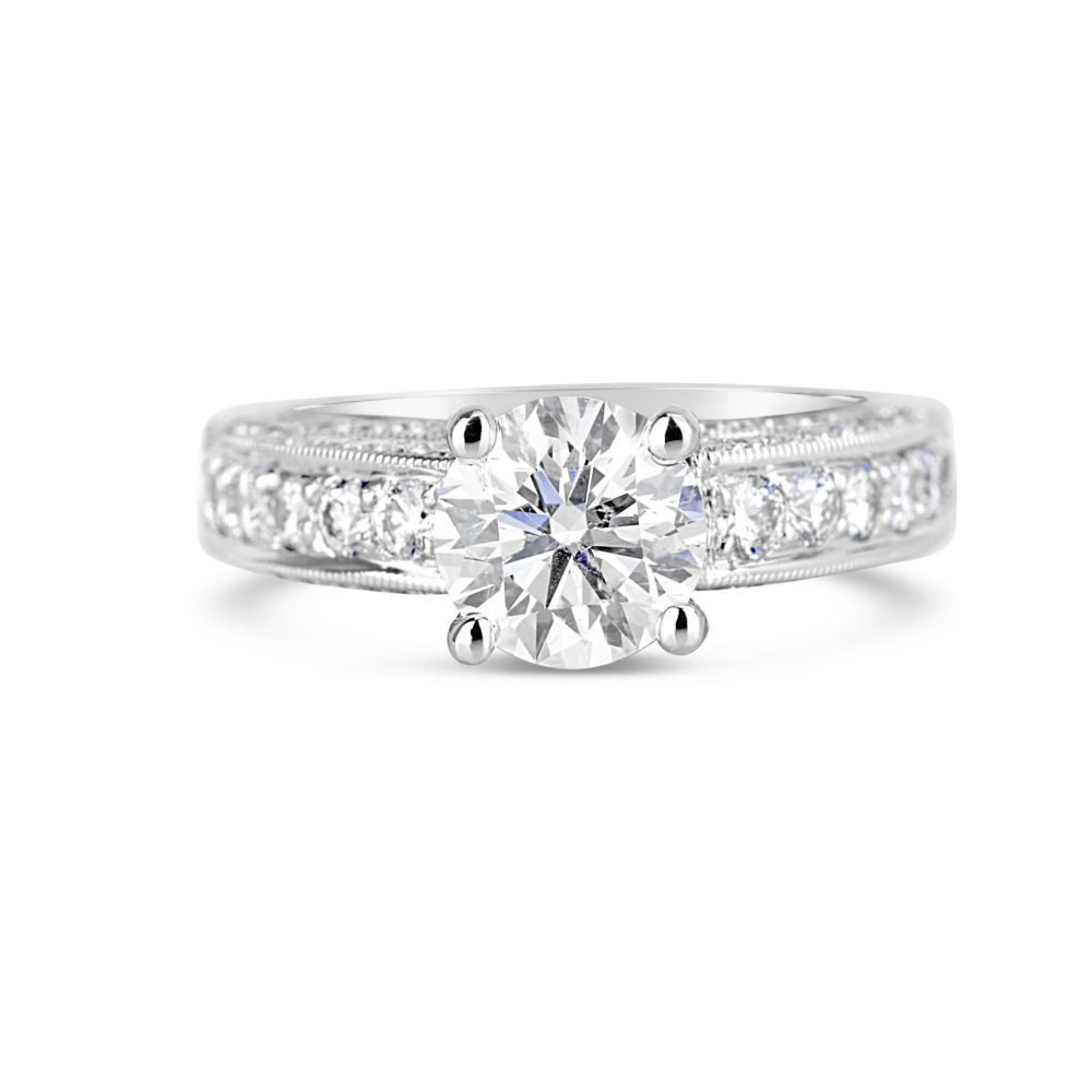 18k white gold diamond solitaire engagement ring with diamond band and gallery rg00482