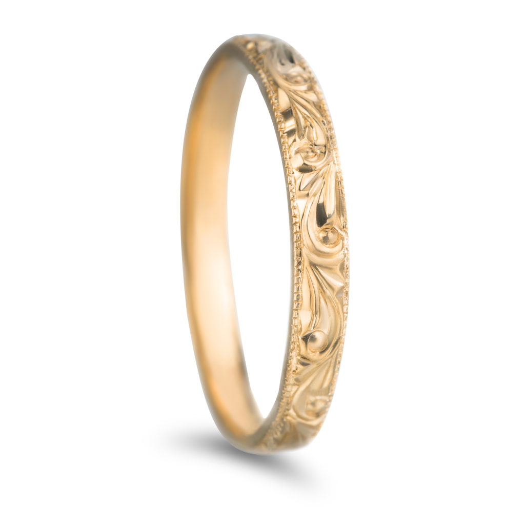 hand engraved wedding band ring 14k yellow gold
