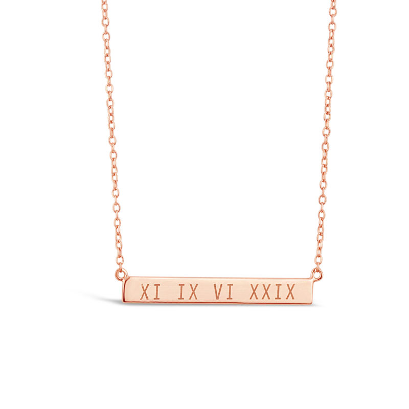 rose gold plated bar engraved necklace