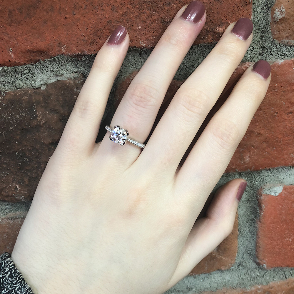 noam carver flower diamond solitaire diamond band 14k white gold engagement ring