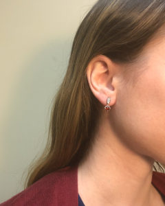 red rhodolite garnet diamond platinum drop stud earrings