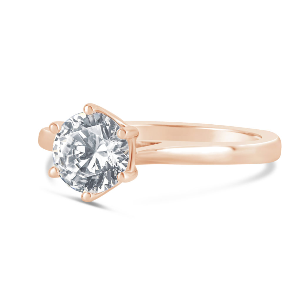 round brilliant cut diamonds solitaire engagement ring 14k rose gold 6-claws rg00818
