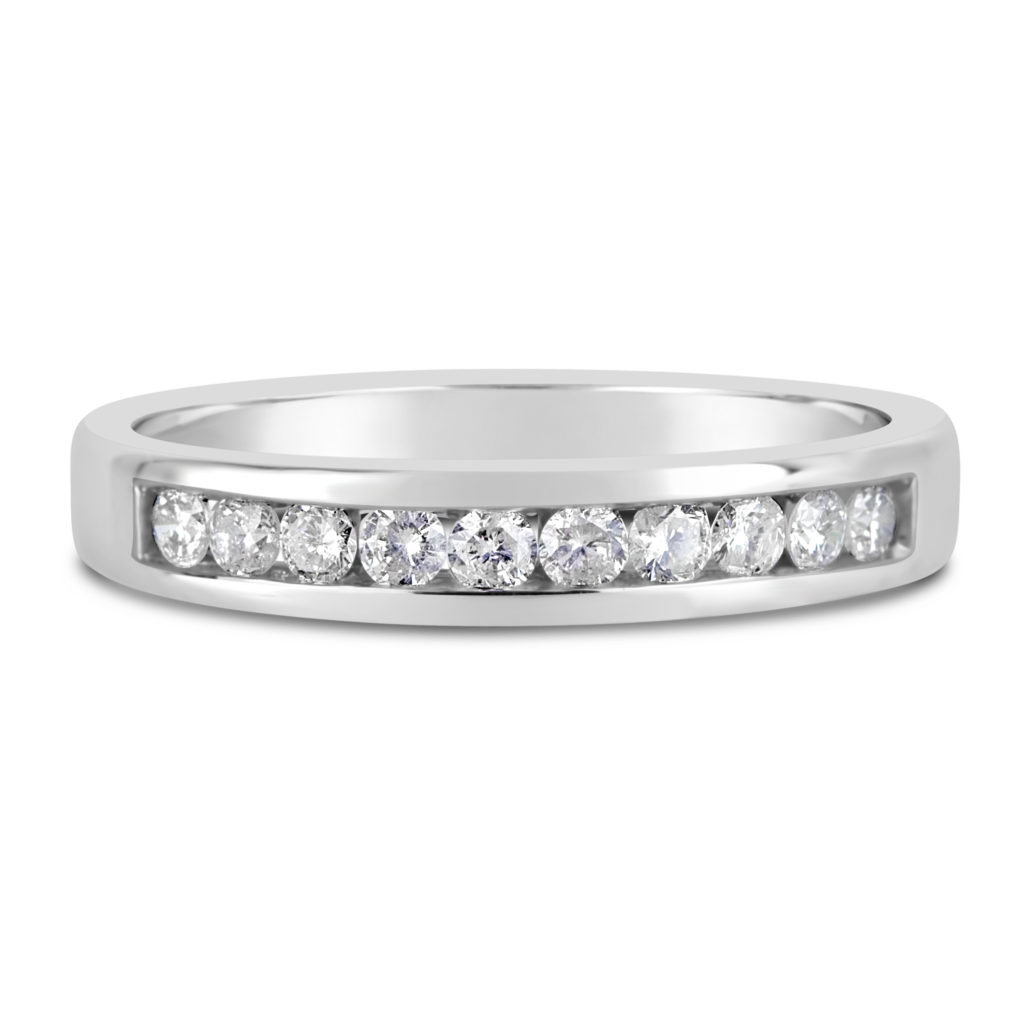 channel set ring 14k white gold diamond wedding band anniversary ring