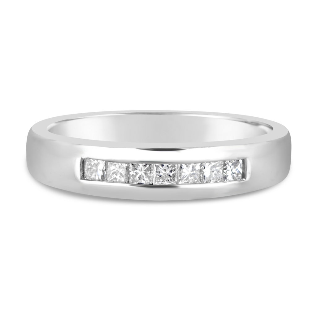 channel set ring 14k white gold diamond wedding band anniversary ring