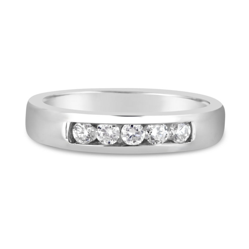 channel set five diamond band wedding ring anniversary band 14k white gold
