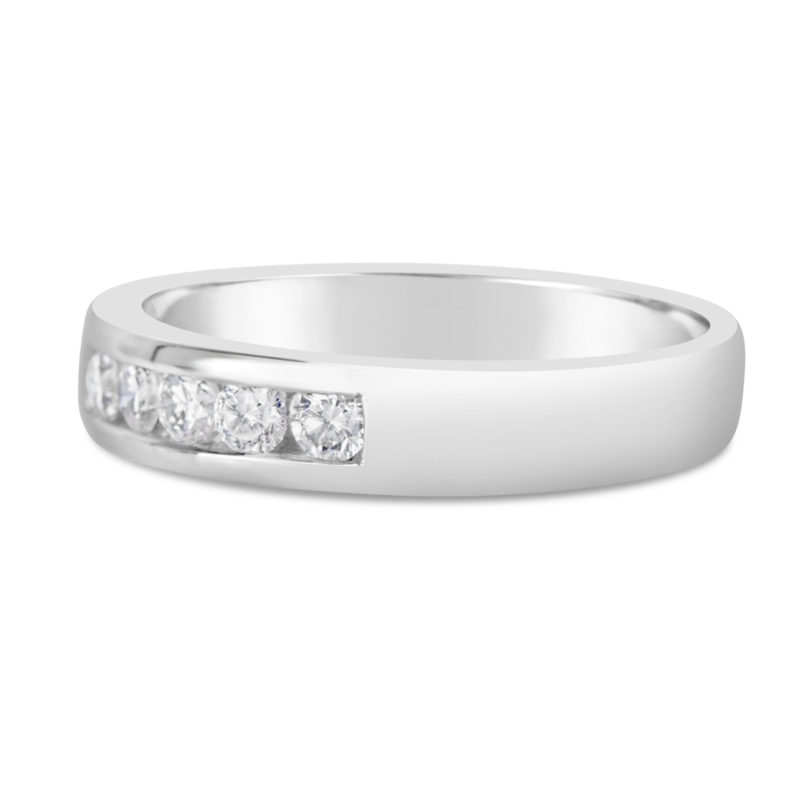14k white gold channel set five diamond band wedding ring anniversary band