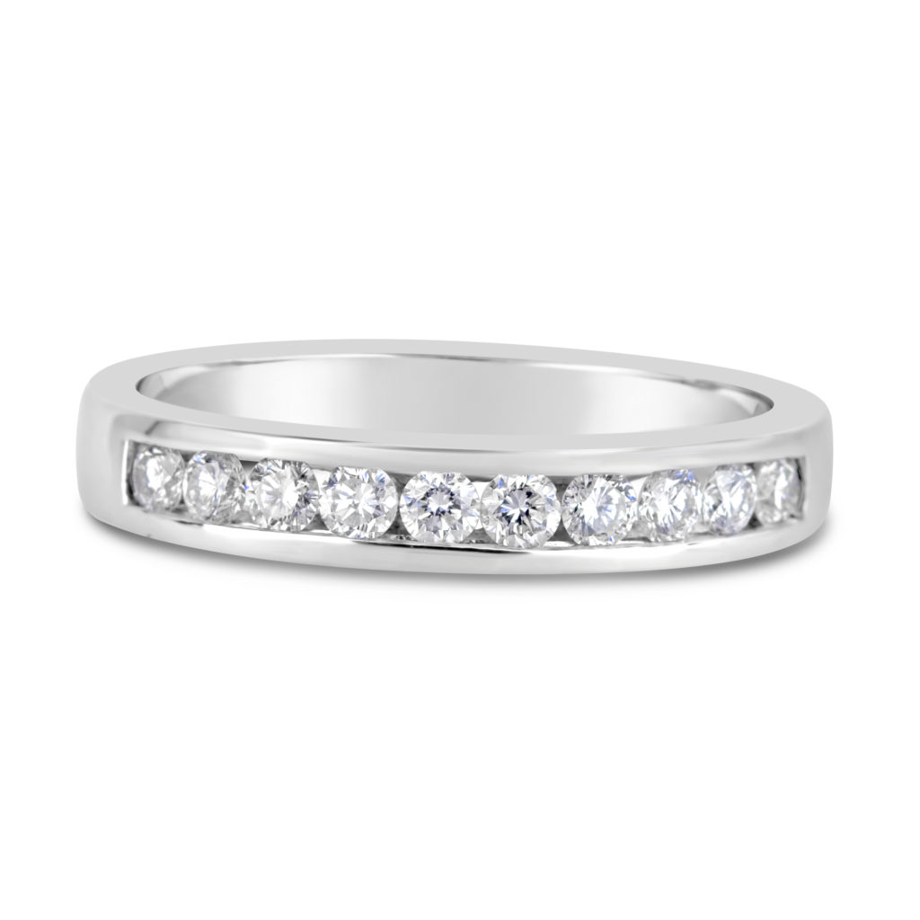 14k white gold diamond wedding band anniversary ring channel set ring