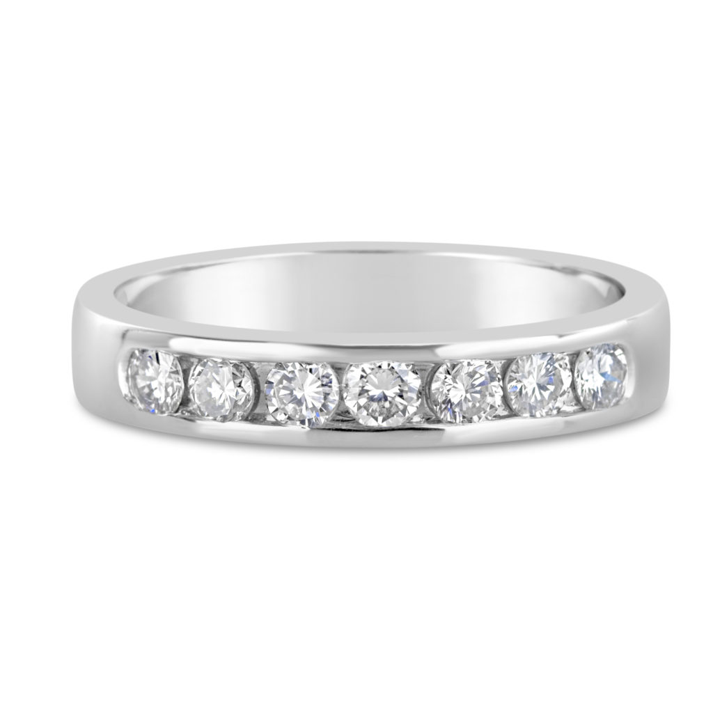 channel set ring 14k white gold diamond wedding band anniversary ring