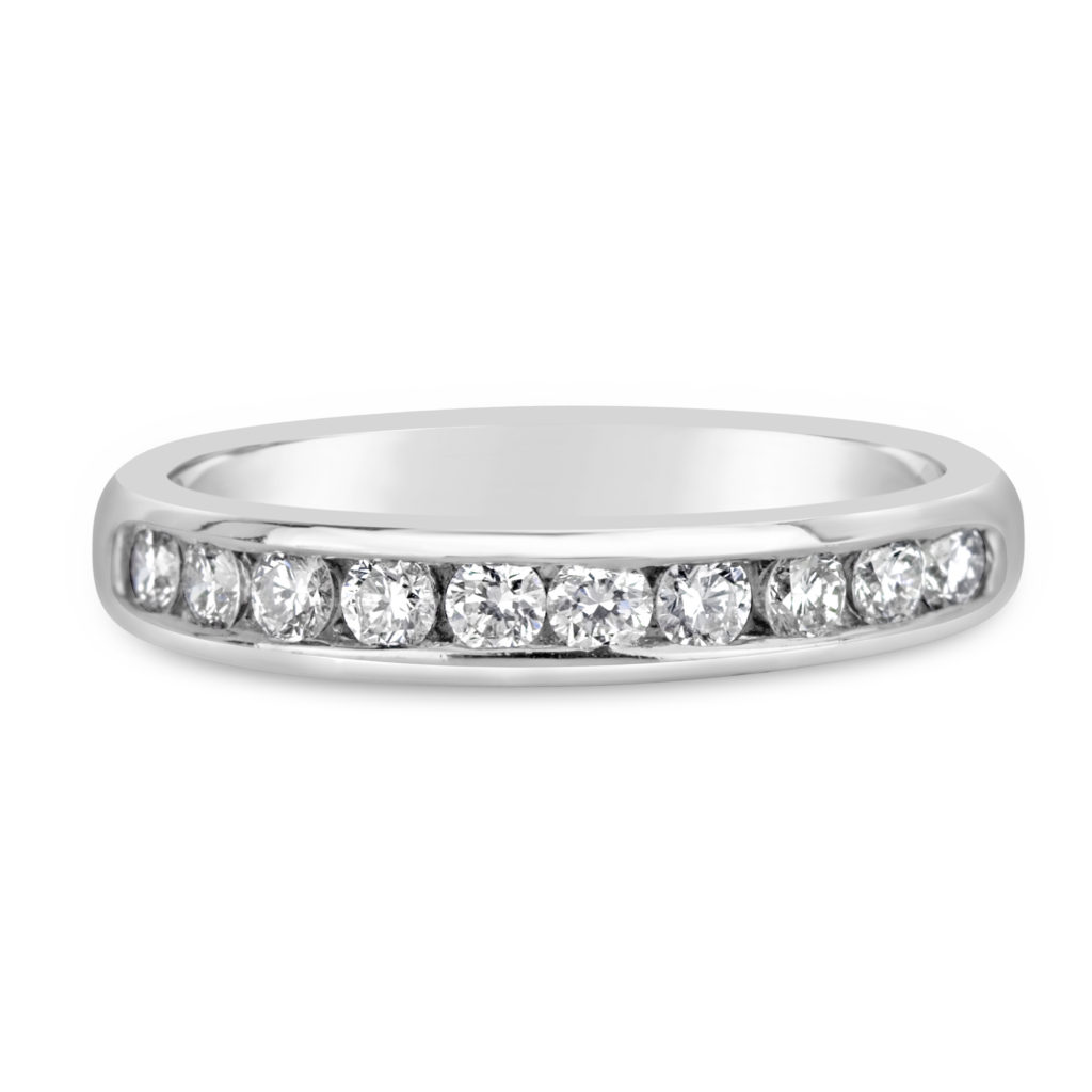 14k white gold diamond wedding band anniversary ring channel set ring