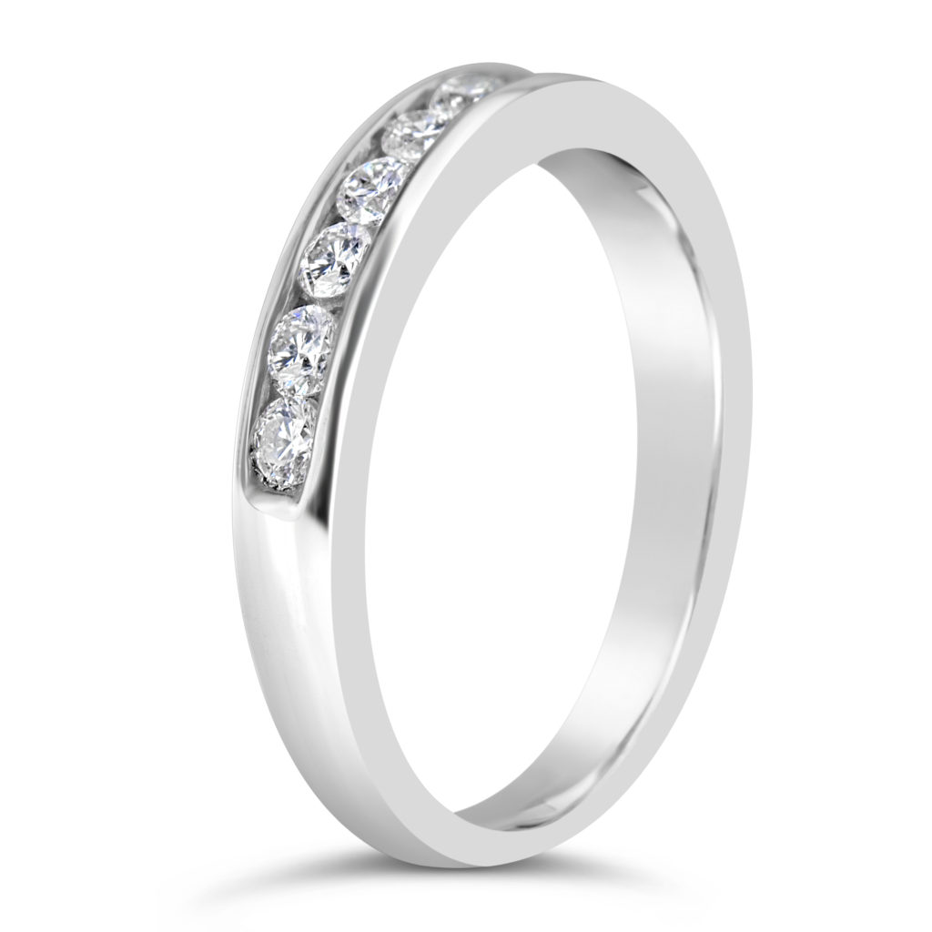 channel set ring 14k white gold diamond wedding band anniversary ring