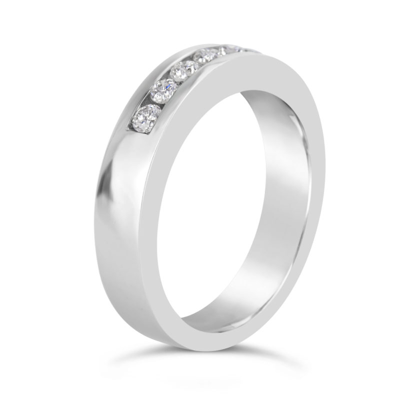 14k white gold six diamond wedding band anniversary ring channel set ring