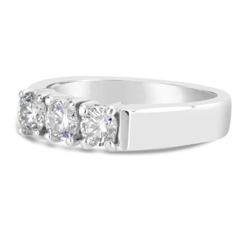 14k white gold three diamond claw set wedding ring anniversary band