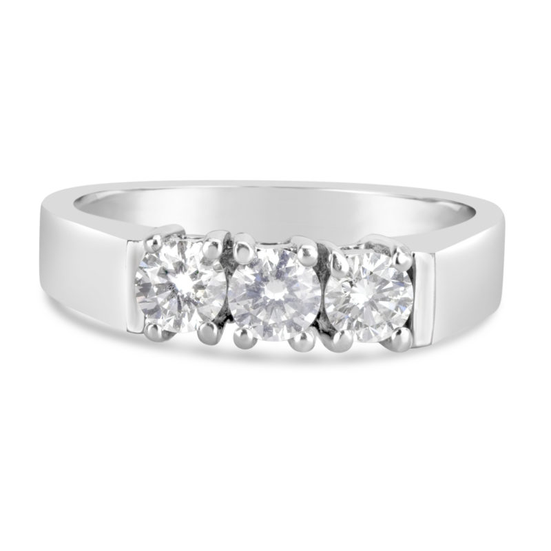 three diamond claw set wedding ring anniversary band 14k white gold