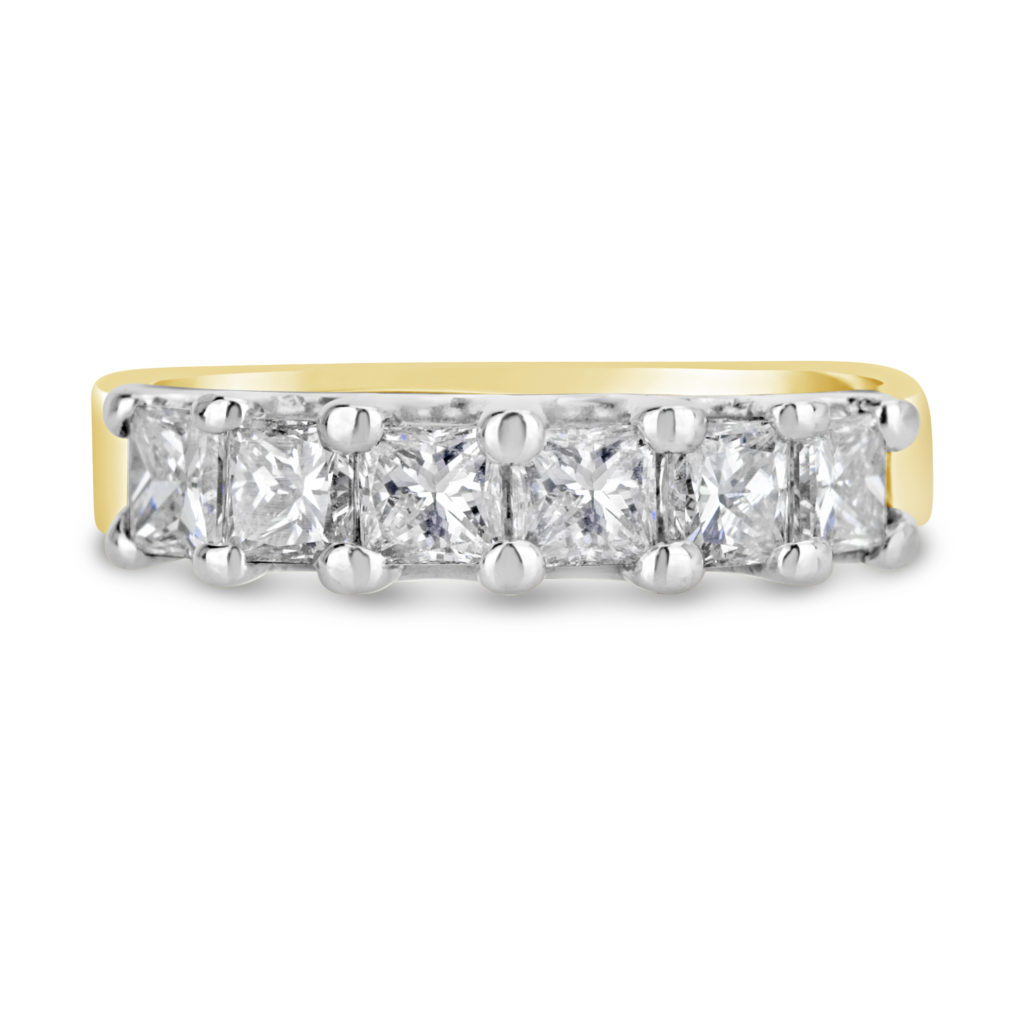 wedding ring anniversary band 14k yellow and white gold princess cut six diamonds