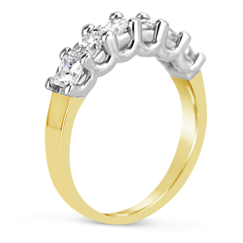 14k yellow and white gold princess cut six diamonds wedding ring anniversary band