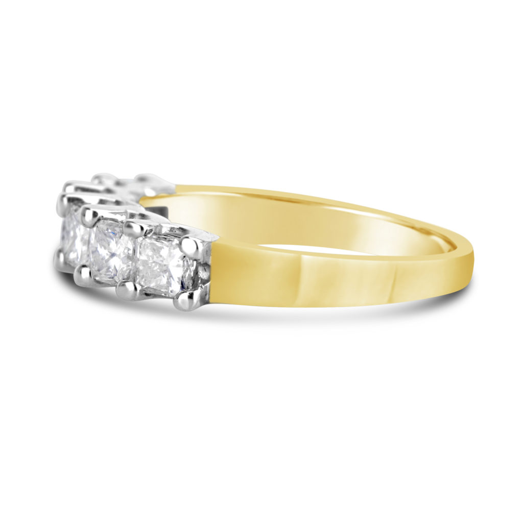 princess cut six diamonds wedding ring anniversary band 14k yellow and white gold