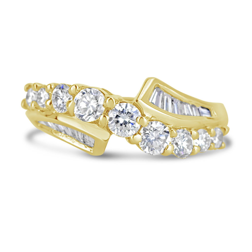 round and baguette diamonds engagement ring anniversary ring diamond band 14k yellow gold