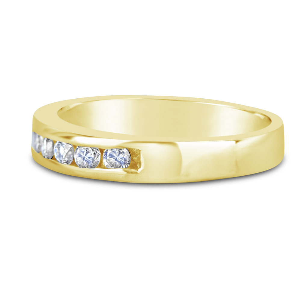 channel set ring 14k yellow gold diamond wedding band anniversary ring