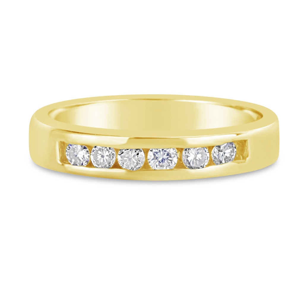 14k yellow gold diamond wedding band anniversary ring channel set ring