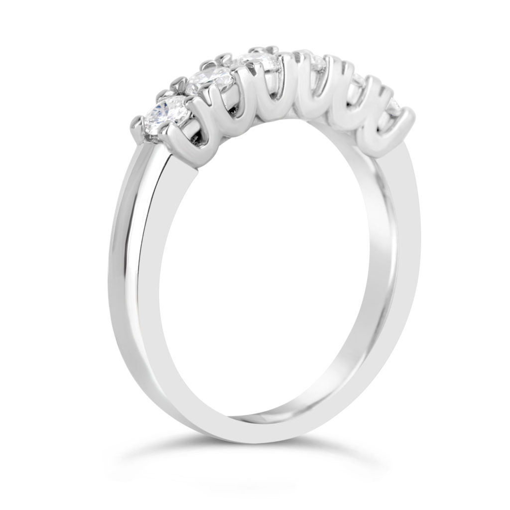 14k white gold six diamond wedding band anniversary ring claw set ring