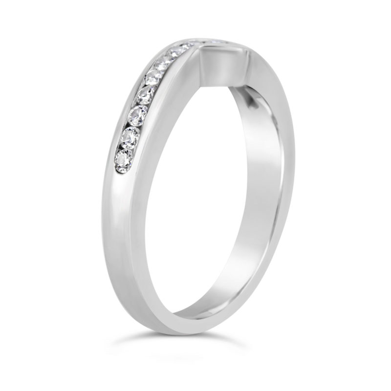 wedding band anniversary ring channel set notched ring 14k white gold diamond