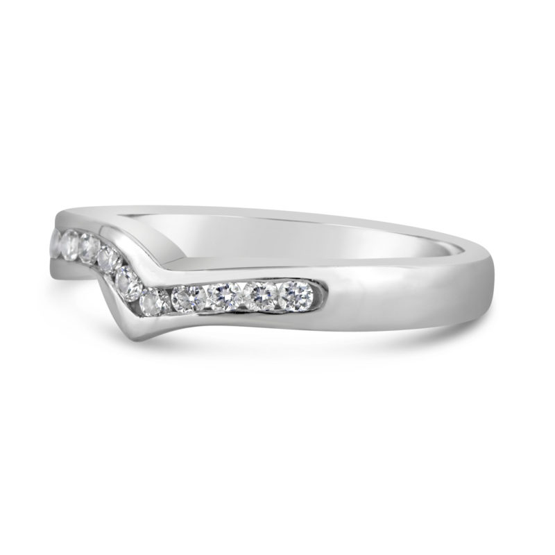 14k white gold diamond notched wedding band anniversary ring channel set ring