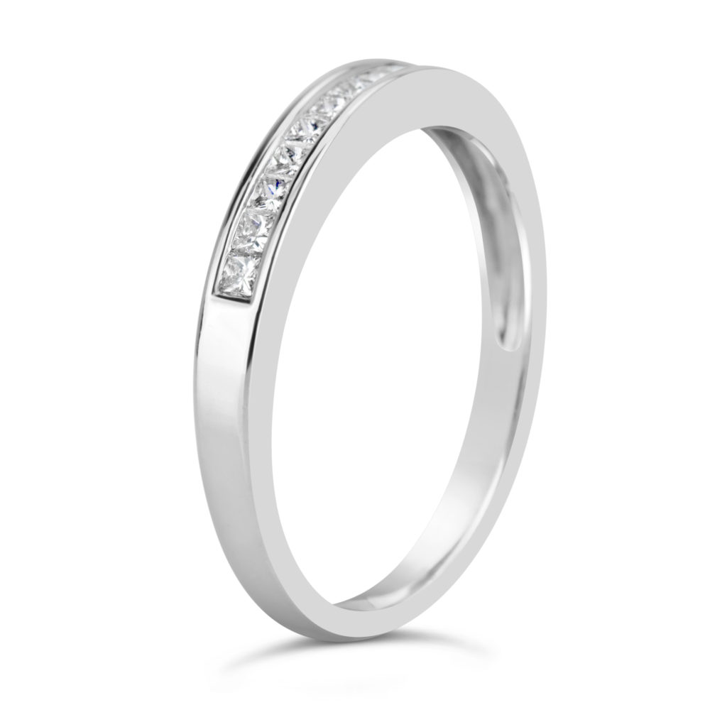 channel set ring 14k white gold princess cut diamond wedding band anniversary ring