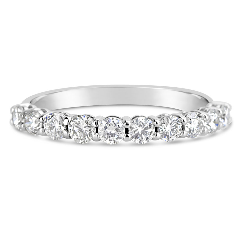 wedding band anniversary ring 14k white gold shared claw round diamonds