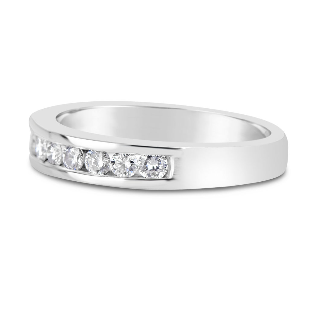 14k white gold diamond wedding band anniversary ring channel set ring