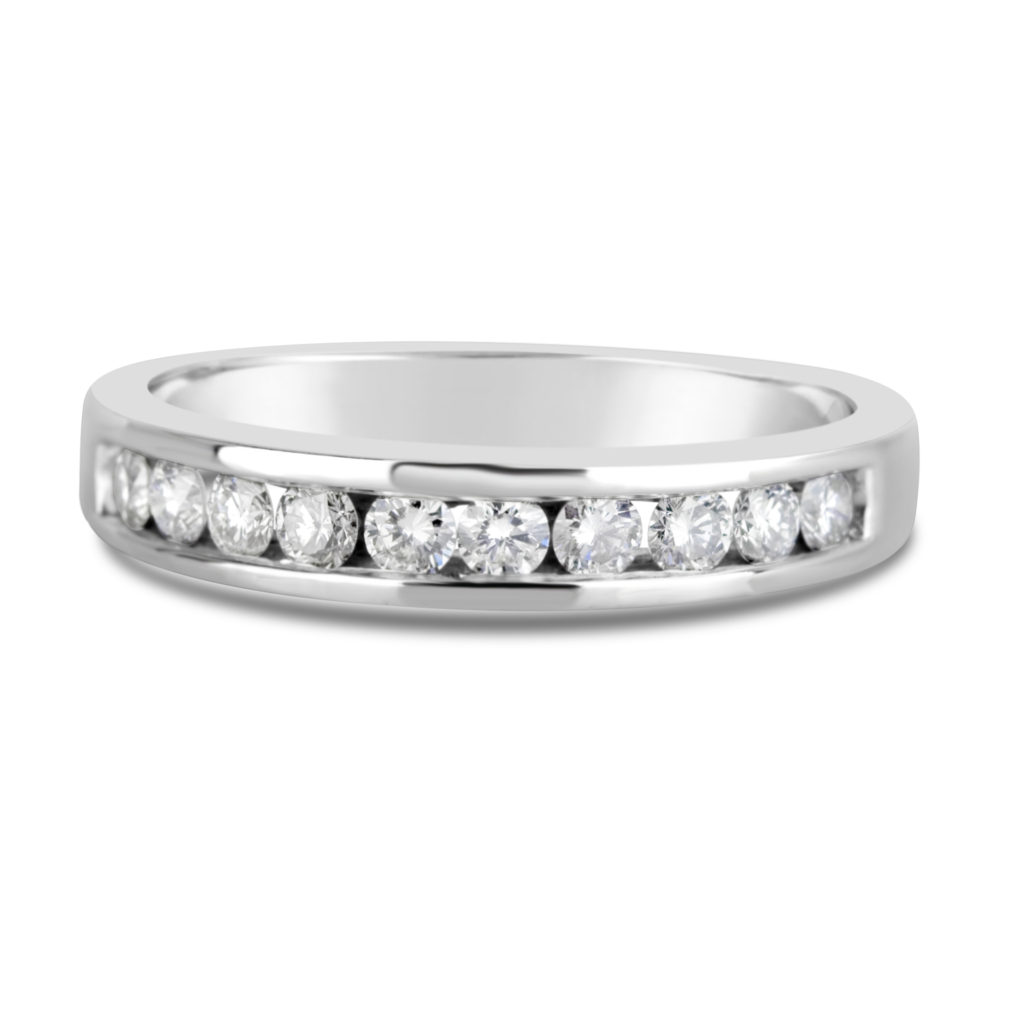 channel set ring 14k white gold diamond wedding band anniversary ring