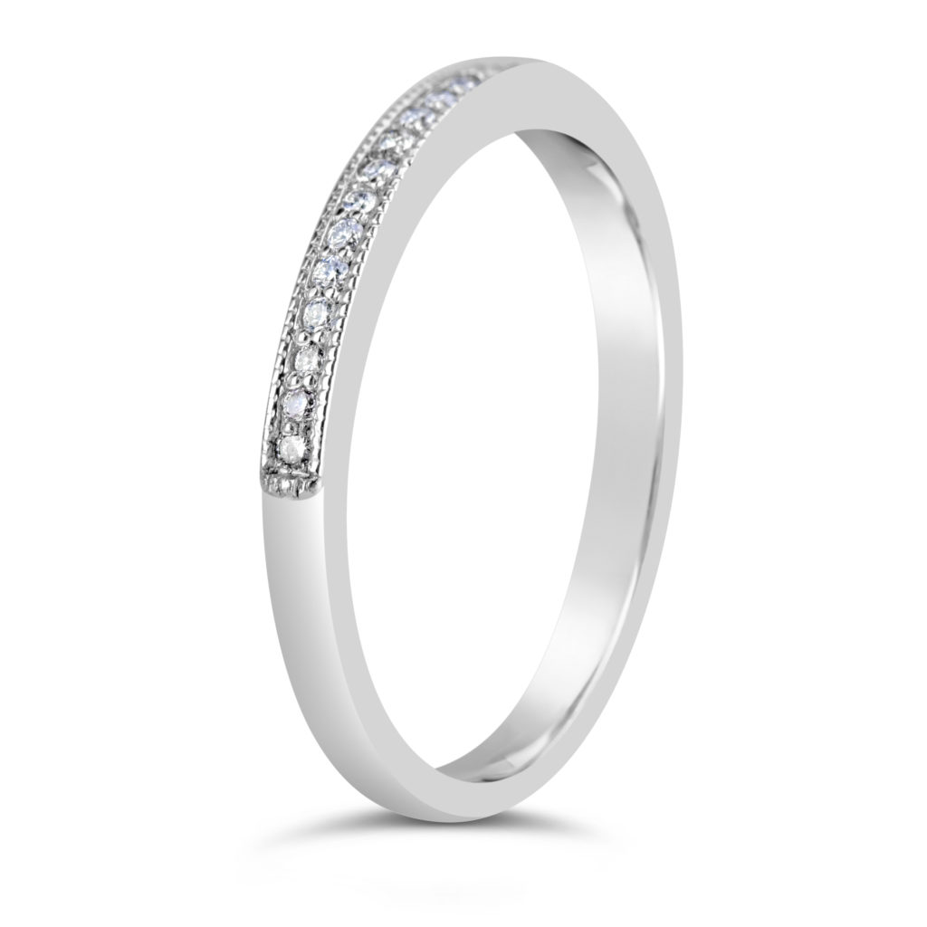 wedding band anniversary ring fine channel set milgrain ring 14k white gold diamond