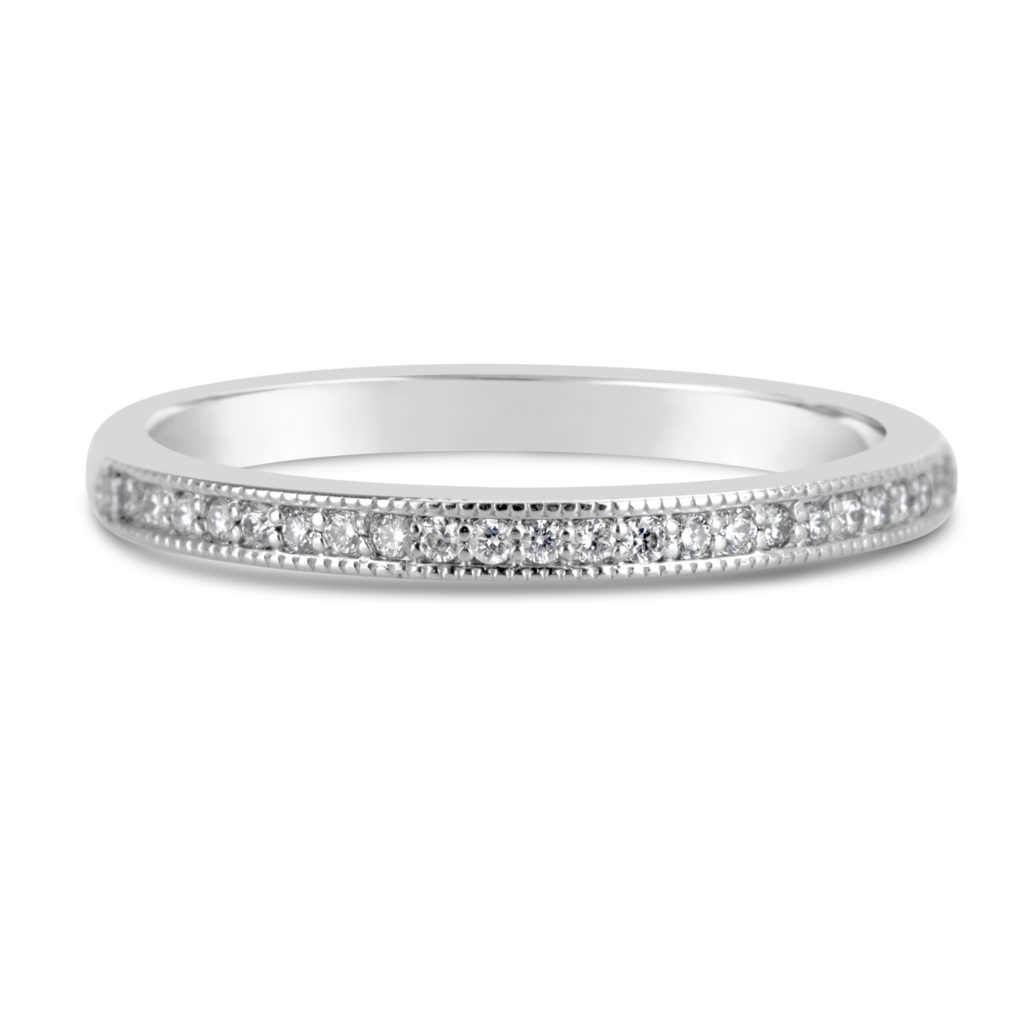 14k white gold diamond wedding band anniversary ring fine channel set milgrain ring