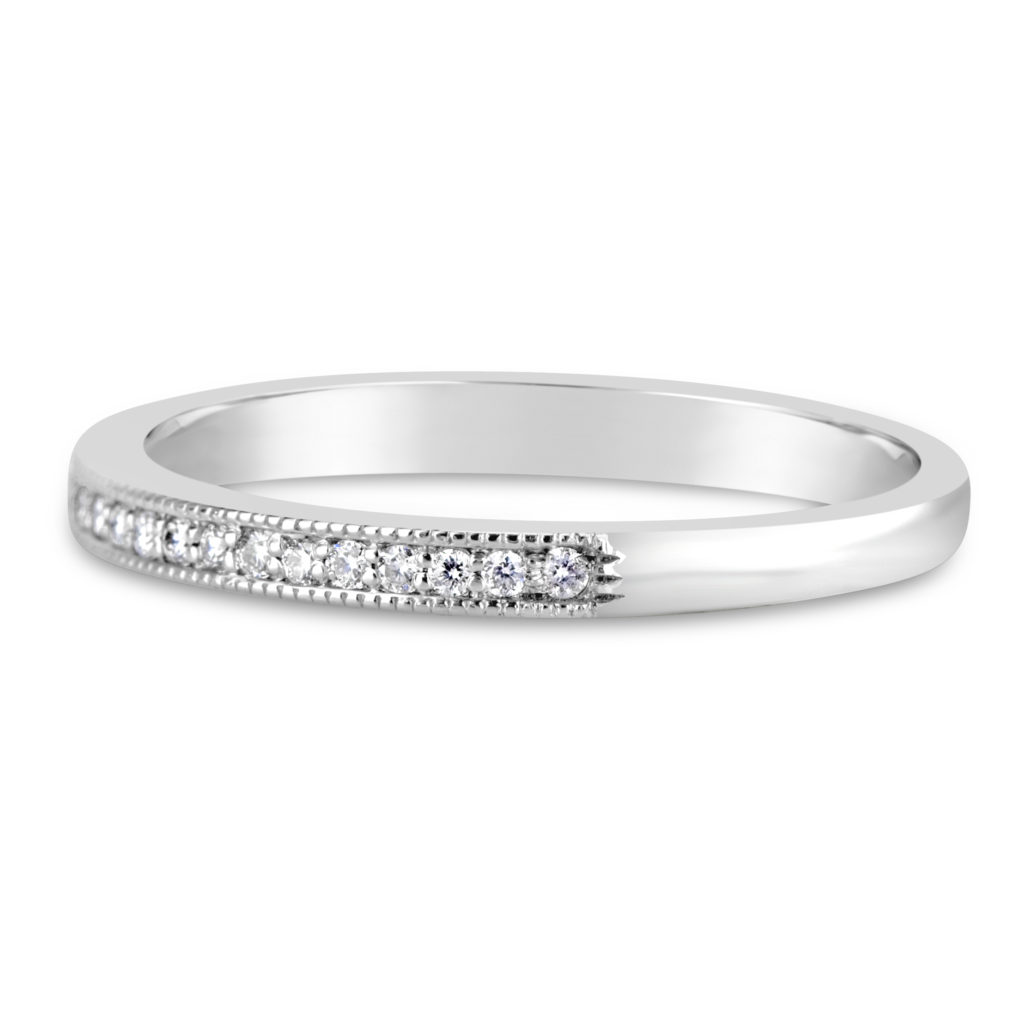 fine channel set milgrain ring 14k white gold diamond wedding band anniversary ring