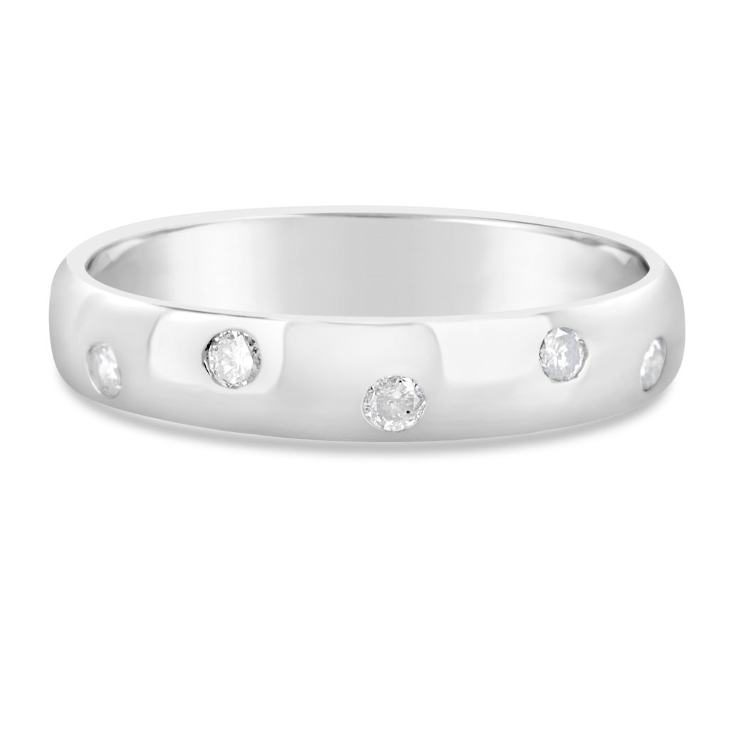 scattered flush set 14k white gold diamond anniversary band wedding band
