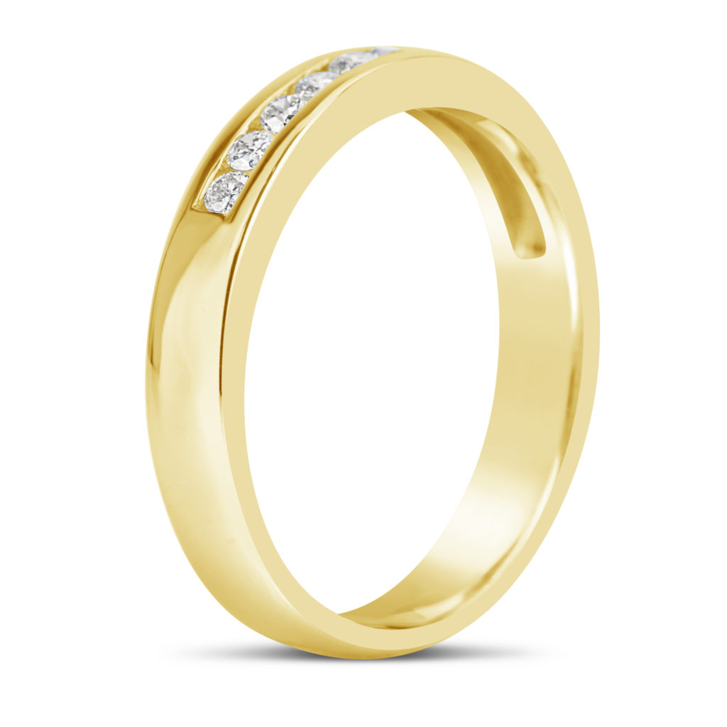 channel set ring 14k yellow gold diamond wedding band anniversary ring