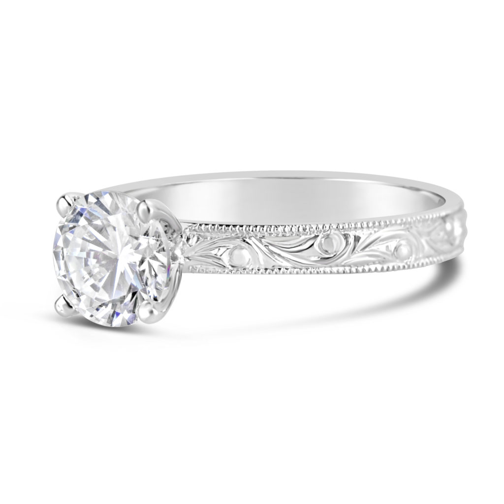 1ct diamond solitaire engagement ring hand engraved band antique style rg00863
