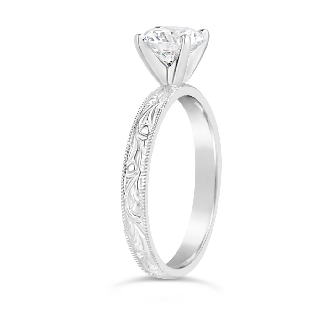 hand engraved band antique style 1ct diamond solitaire engagement ring rg00863