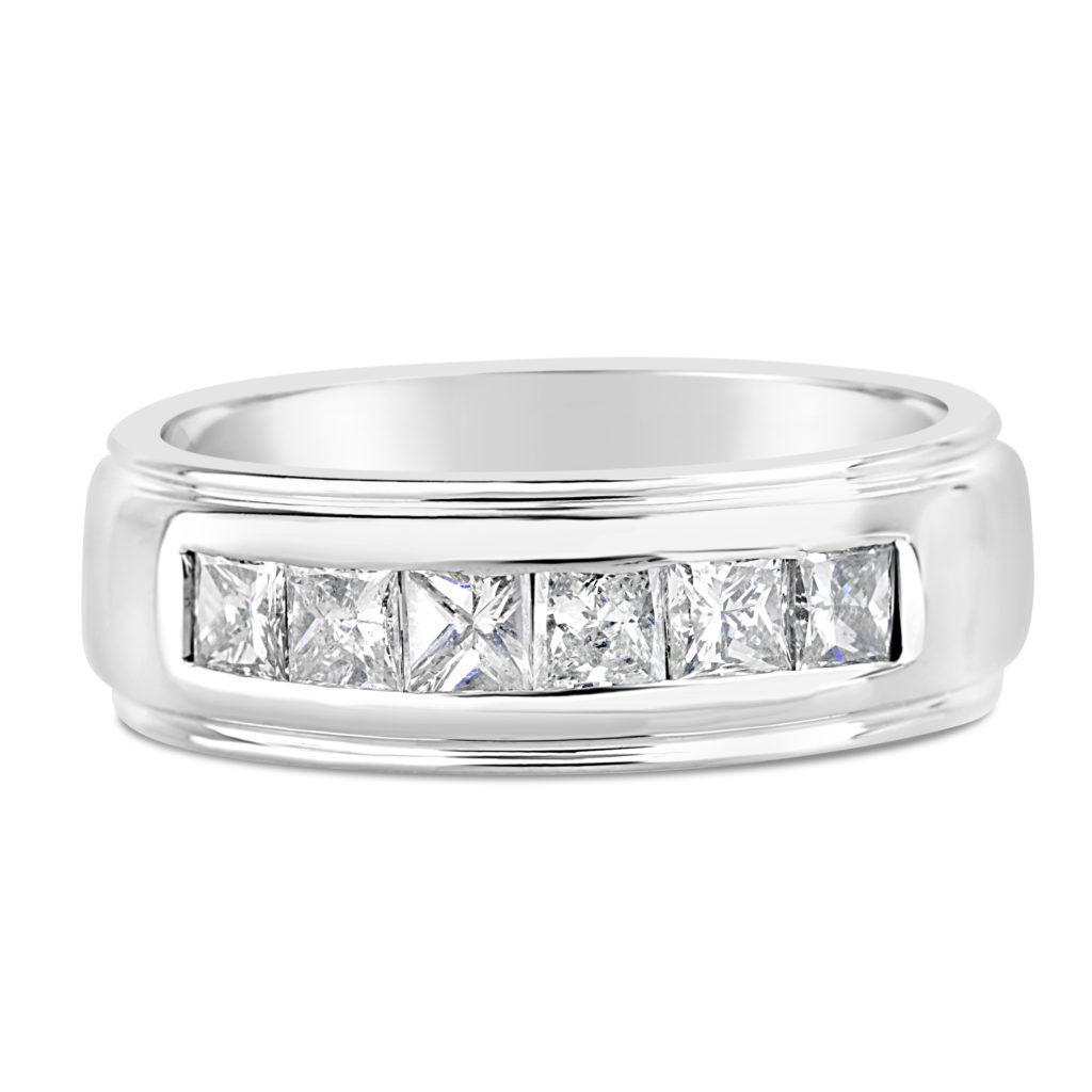 Wide channel set ring princess cut diamond band princess cut channel set ring mens ring