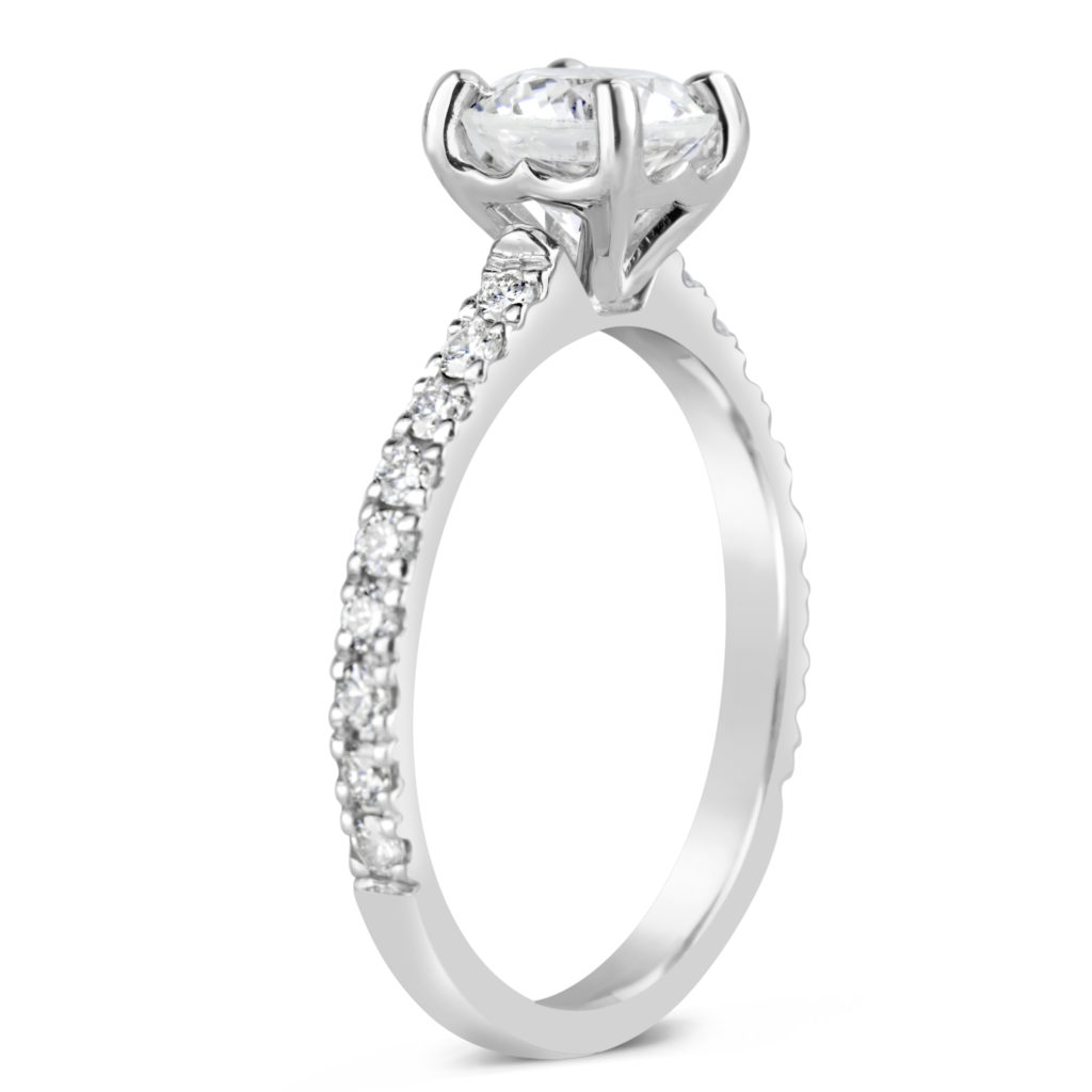 solitaire with diamond band round brilliant cut diamond