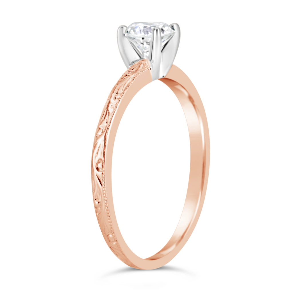 diamond solitaire rose gold 14k rose gold hand engraved ring round brilliant diamond solitaire engagement ring rose gold and diamond engagement ring