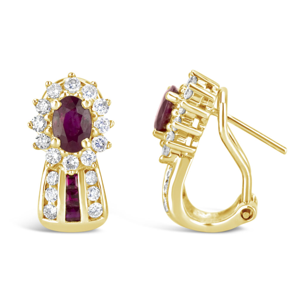 ruby and yellow gold stud earrings diamond cluster stud earrings yellow gold diamond and ruby stud earrings