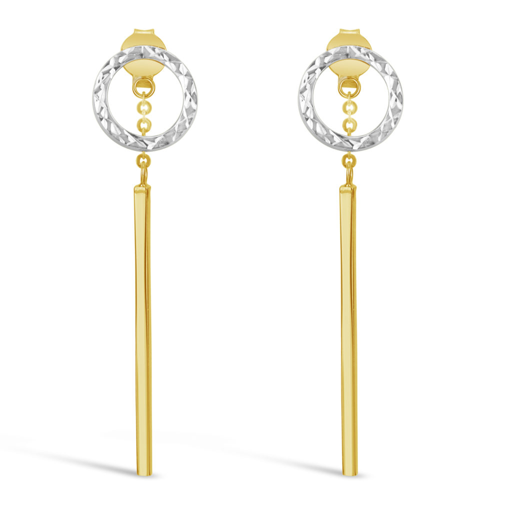 10k yellow and white gold earrings yellow and white gold circle drop style earrings diamond cut circle drop style earrings yellow and white gold threader drop earrings