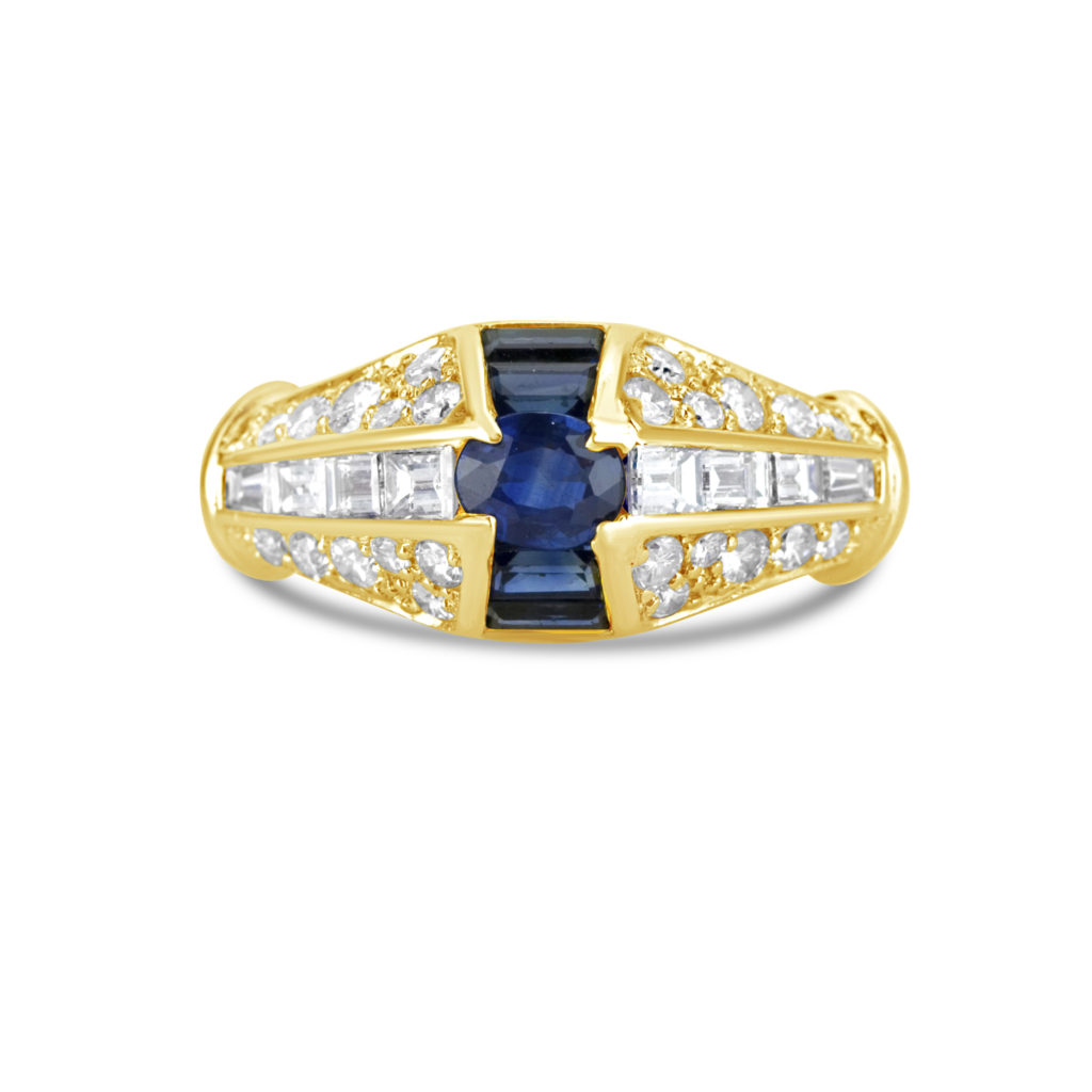 yellow gold blue sapphire diamond ring diamond sapphire statement ring