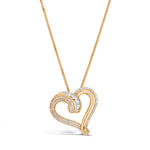 diamond and rose gold heart pendant on rose gold chain necklace