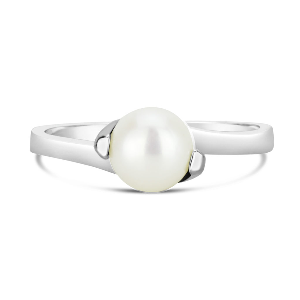 white gold ring white pearl ring fresh water pearl ring solitaire pearl ring
