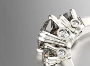 side view of a 3 stone engagement ring
