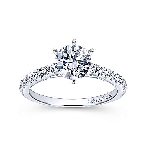 rg00904 14k white gold six claw solitaire engagement ring with diamond band