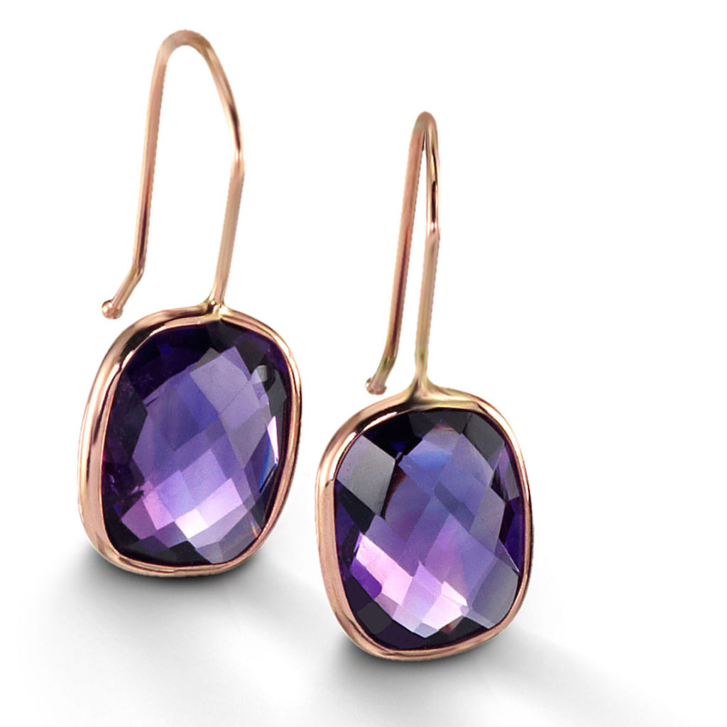 14k Rose gold rectangular amethyst drop earrings