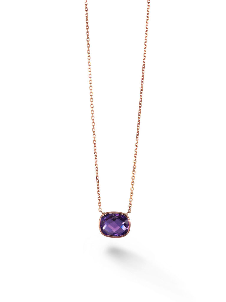 14k rose gold rectangular amethyst pendant